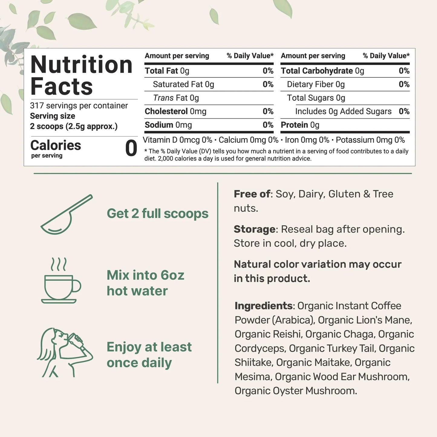 Polvo de hongos de café instantáneo orgánico