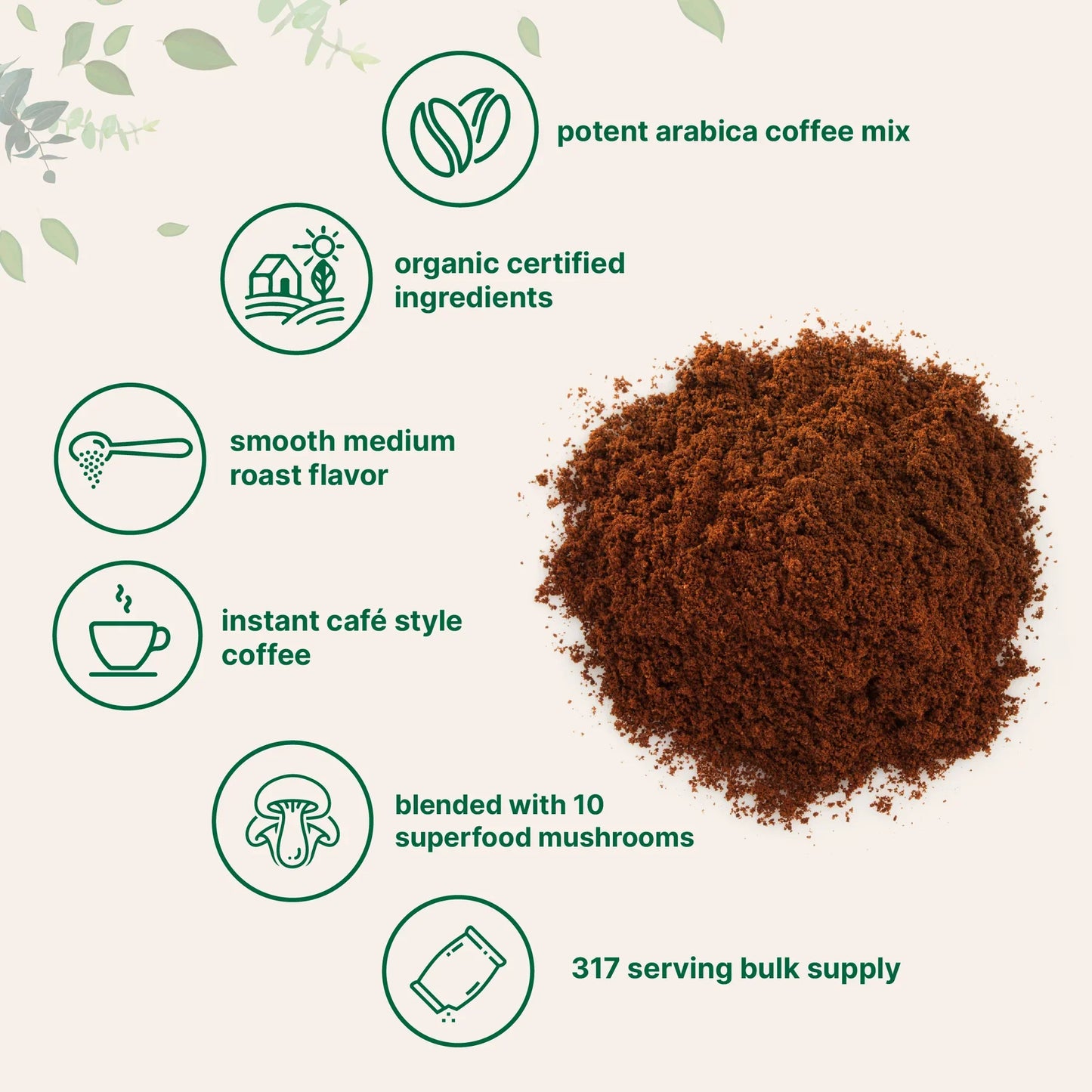Polvo de hongos de café instantáneo orgánico